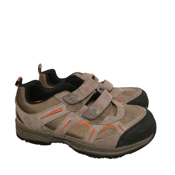 Propet Mens Tan Suede Orange Accent Hook Loop Strap Walking Shoes Size 9.5 X(3E)